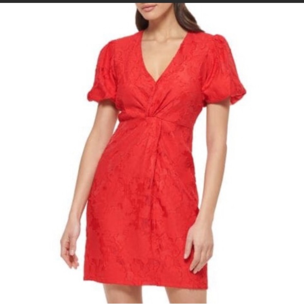GUESS Floral Textured Puff-Sleeve Dress